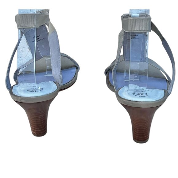 Johnston & Murphy Womens 10M Beige & White Sandals Heels Striped Elastic Straps - Picture 7 of 16